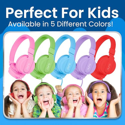 Puro Sound Labs Kids Wired Headphones – Volume-Limiting & Adjustable, Safer & Comfortable Headphones for Kids – Compatible with PCs, Smartphones & Tablets, Ideal for School & Travel – PuroBasic, Blue - color: Blue