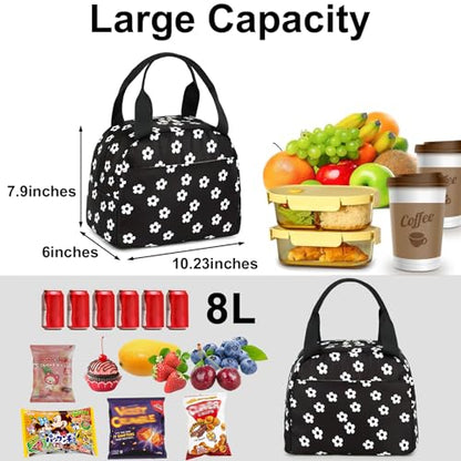 LEDAOU Kids Lunch Bag for Girls, Insulated School Lunch Box, Lightweight | Insulated interior, lightweight design, front pocket, smooth dual zippers, ideal for school and travel - color: Beige small flower