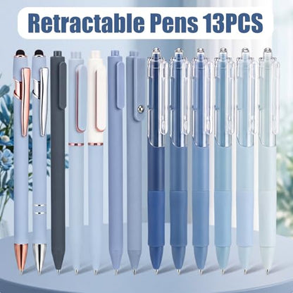 Dunzoom 13 Pack 0.5mm Black Ink Gel Pens 1.0mm Ballpoint Pen Retractable Fine Point Neutral Pens Bulk Quick Dry Smooth Writing for Back to School Office Supplies Note Taking Meeting(Blue) - color: Blue