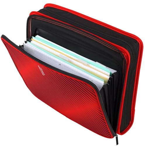 Five Star Zipper Binder, 2 Inch 3-Ring Binder with Round Rings, 5-Tab Expanding File, 380 Sheet Capacity, Fire Red (72538) - color: Red, size: 2 Inch Zipper Binder