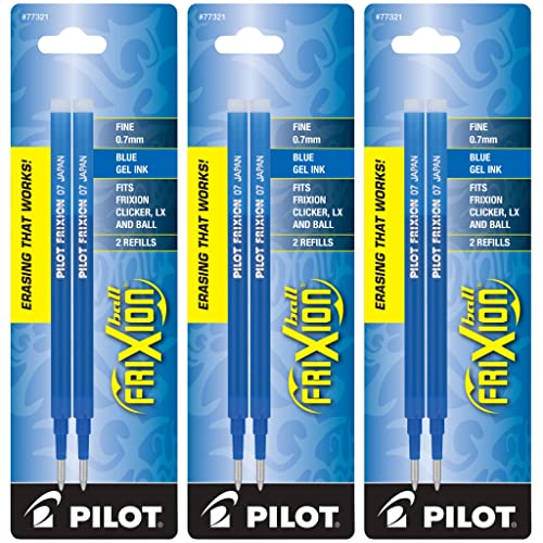 Pilot, FriXion Ball Gel Ink Refills for Erasable Pens, Fine Point 0.7 mm, Pack of 6 (3 Packs of 2), Blue - color: Blue