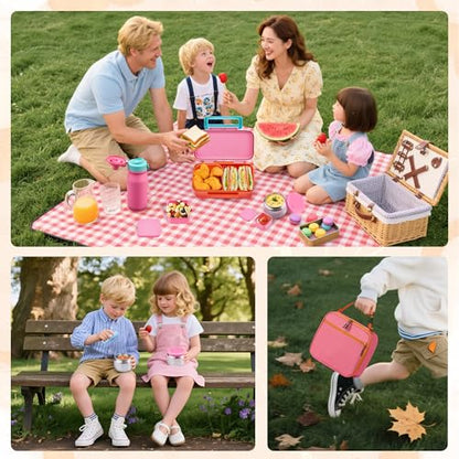 JXXM Bento Lunch Box for Kids With 8oz Thermo, Leakproof Bento Box with with 2 Compartments, Insulated Bottle, Lunch Bag, BPA Free Dishwasher Safe for School Girls Boys (Pink) - color: Pink 01