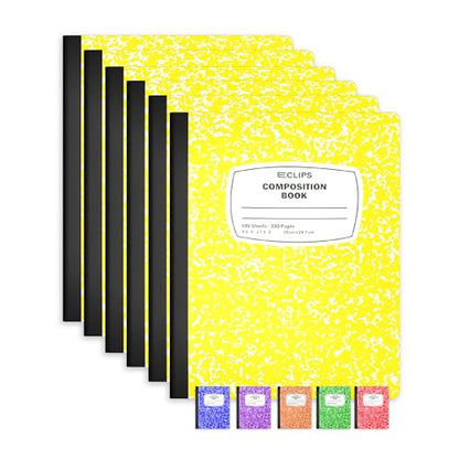 Composition Notebook Wide Ruled Composition Notebooks Bulk Yellow Marble Hard Cover Wide Ruled Notebook Paper Note Books For Schools Marble Composition Books 100 Sheets 200 Pages 9.75” x 7.25” (6 Pack, Yellow) - color: Yellow, size: 6 Pack