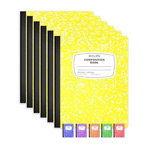 Composition Notebook Wide Ruled Composition Notebooks Bulk Yellow Marble Hard Cover Wide Ruled Notebook Paper Note Books For Schools Marble Composition Books 100 Sheets 200 Pages 9.75” x 7.25” (6 Pack, Yellow) - color: Yellow, size: 6 Pack