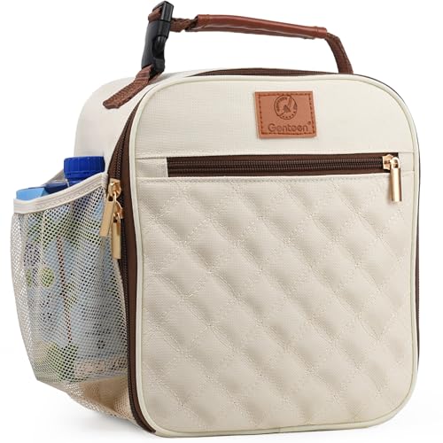 Genteen Kids Lunch Box Insulated Soft Mini Cooler with Bottle Holder, Lightweight Reusable Easy-Clean Lunch bag for Girls, Boys Back to School-White - color: White