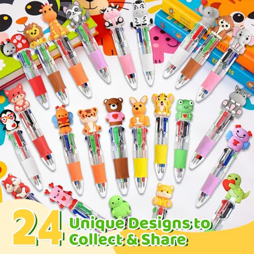 Animal Party Favors Animal Pens Multicolor Pen in One Cute Fun 4-in-1 Pens Bulk Cool Ballpoint Pens for Birthday Gifts Teacher Supplies (Animal, 24) - style: Animal