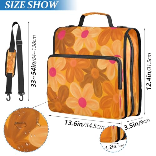 Kawaii Flower Zipper Binder 3 Ring with Shoulder Strap and Handle Multiple Pockets Expanding File Folder Organizer