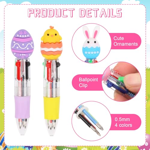 CCINEE 24pcs Easter Mini Multicolor Ballpoint Pen, Cute Easter Egg Bunny Retractable Writing Pen Bulk 4-in-1 Stationery Pens for Spring Gifts Classroom Prize Party Favor - color: White