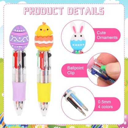 CCINEE 24pcs Easter Mini Multicolor Ballpoint Pen, Cute Easter Egg Bunny Retractable Writing Pen Bulk 4-in-1 Stationery Pens for Spring Gifts Classroom Prize Party Favor - color: White
