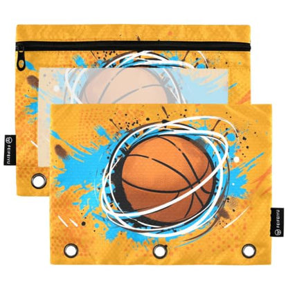 Gredecor 3 Ring Binder Pencil Pouch, Basketball Pop Art-2 Zippered Pen Case Pouches with Clear Window, 2 Pack Stylish Office & School Supplie - color: Basketball Pop Art-2