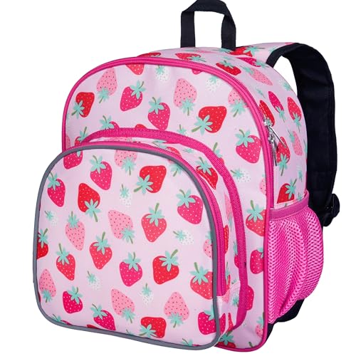 Wildkin 12 Inch Toddler Backpack for Kids, Strawberry | Ages 3-7, insulated front pocket — coordinates with matching Wildkin nap mats and water bottles - color: Strawberry Patch