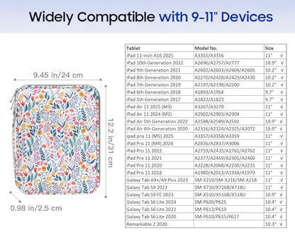 TiMOVO 9-11" Tablet Sleeve for iPad A16 & Galaxy Tab, Flowers | Protective Bag with Pockets, Fits iPad 10.9"/10.2" Air 11" 5th/4th Gen, Galaxy Tab A9+/A11+ 11" - color: Flowers, size: 9-11 Inch