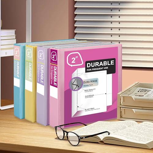 Zzrywuty Durable 3 Ring Binder,2 Inch Economy 4 Pack,Each Holds 540 Sheets,D-Ring Presentation View Binders for Office,School,Home(Pastel Assortment) - size: 2 Inch, style: Pastel Assortment