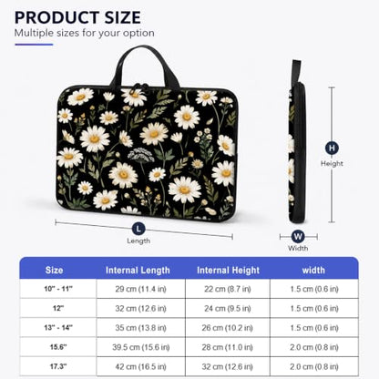 13 Inch Laptop Case Sleeve with Handle, Shockproof Slim Carrying Case | Soft Lining Computer Bag for MacBook Air 13 M3/M2/M1, MacBook Pro 13/14, iPad Pro 13 M4, Daisy Black Print - color: Daisy Black Print, size: 13-14 inch