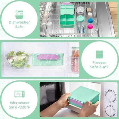 JSLOVE Bento Lunch Box with Leak Proof Thermos Food Jar for Kids, Food Lunch Containers for Girls with 4 Compartments, BPA-Free with Utensils, Food Picks, Sauce Jar & Silicone Lunch Box Dividers - color: Green
