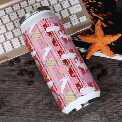 Spring Easter 10oz Stainless Steel Tumbler with Lid & Straw-Double Wall Vacuum Insulated Travel Mug Rabbits Easter Egg Flowers Pink Water Bottle Coffee Beverage Drinks Cup - size: 10 Ounces