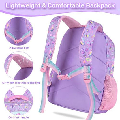 Kids Backpack for Girls with Lunch Box, Cute Butterfly Kids Elementary SchoolBag Middle-School Bookbag Back to School Gift - color: Butterfly