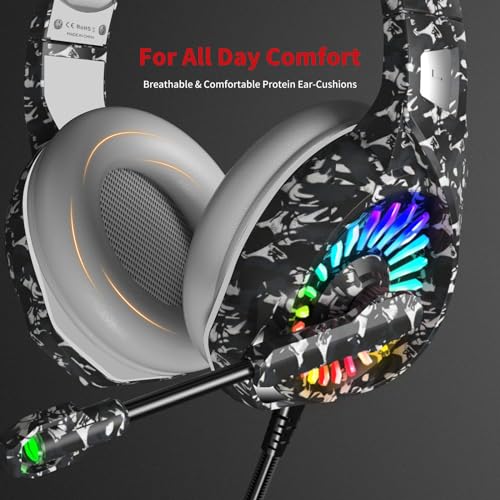 ZIUMIER Camo Gaming Headset for PS4, PS5, Xbox One, PC, Laptop, Mac, Switch, 3.5MM Wired Gaming Headphones with Microphone, Bass Surround, LED Light, Camouflage - color: Camouflage