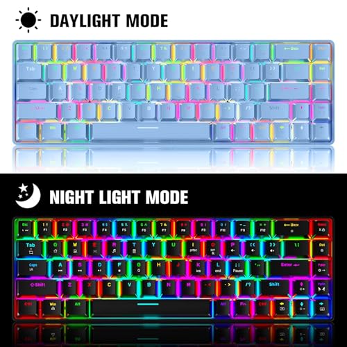 65% Wired Gaming Mechanical Keyboard and Mouse Combo, Mini 68 Keys, RGB Backlight, Lightweight RGB Optical Mouse,Mouse Pad Compatible with PS4,Xbox,PC,Laptop,MAC (Blue/Blue Switch) - color: blue/blue switch