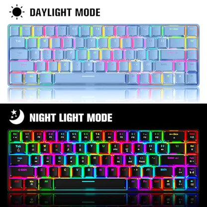 65% Wired Gaming Mechanical Keyboard and Mouse Combo, Mini 68 Keys, RGB Backlight, Lightweight RGB Optical Mouse,Mouse Pad Compatible with PS4,Xbox,PC,Laptop,MAC (Blue/Blue Switch) - color: blue/blue switch