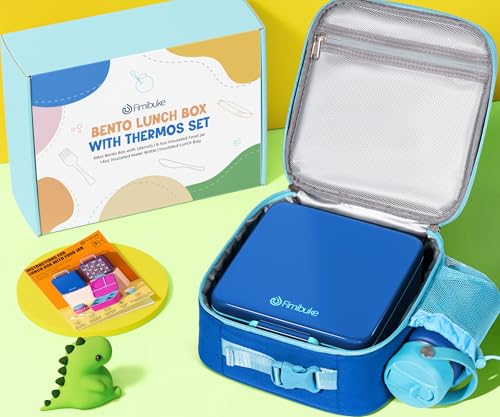 Fimibuke Bento Box for Kids Adult - Leakproof 3-4 Compartments Lunch Bento Box Set with Insulated Food Jar, Water Bottle, Lunch Bag, Sauce Cup & Cutlery for Toddler Teen Shcool Girl Boy Age 3+ - color: A4.Blue