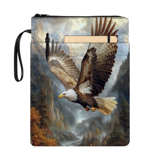 Padded Book Sleeve with Zipper & Front Pocket, Fabric Book Cover | Flying Eagle Mountain Forest11.4"x8.7" Washable Canvas Pouch for Hardcovers, Tablets & Reading Accessories - color: Flying Eagle Mountain Forest