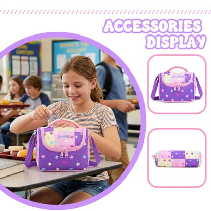 Girls Rolling Backpack with Lunch Box School Backpacks with Wheels 16.5" Roller Backpack for Girls, 3pcs Kids Wheeled Bookbag for Elementary School - color: Duosewujiaoxing