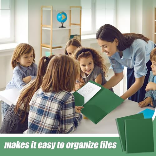 Gueevin 100 Pack Plastic Folder with Pockets, 2 Pocket Folders, Plastic Glossy Folders Fit Letter Size Paper, Heavy Duty Durable File Folder with Business Card for Home Office School (Dark Green) - color: Dark Green