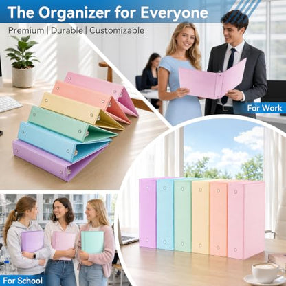 SUIN 2-Inch 3-Ring Binders with 2 Interior Pockets, Heavy Duty Clear View Presentation Binder Holds 425 Sheets Letter Size, Office School Home,6 Pack (Brushed Pastel) - color: Brushed Pastel
