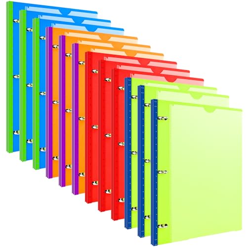 INFUN Telescoping 3 Ring Binder - 12 PCS, Flexible Round Binder with Customizable Front Cover and Clear Catalog Pocket, Holds 8.5x11 inch Paper- Green, Red, Orange, Blue - color: Green+red+orange+blue, size: 0.75 Inch, style: With Clear Front Pocket - 12