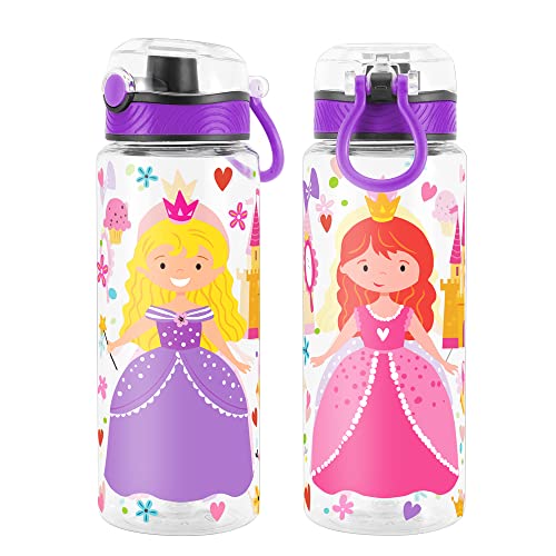 Cute Water Bottle for School Kids Girls, BPA FREE Tritan & Leak Proof & Easy Clean & Carry Handle, 23oz/ 680ml - Princess - color: Princess