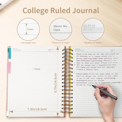 biguphate 1Pack Hardcover Spiral Notebook with Tab, Ruler & Removable Dividers, 300 Pages 8"x10" Large B5 Faux Leather Notebooks, 5 Subject Notebook College Ruled for Work, Home (Pink) - color: 1PACK-Pink