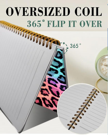 Spiral Journal Notebook,A5 Hardcover Lined Journals for Women Girl 6 x 8.3 in,120 Pages Thick Paper,Cute College Ruled Writing Notebook for Gifts Office Work School(Leopard Rainbow) - color: Leopard Rainbow