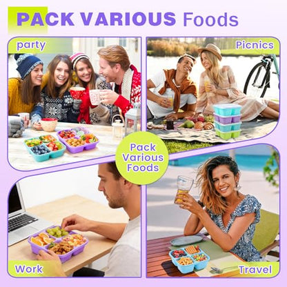 4 Pack Snack Containers Bento Box Adult Lunch Box,Meal Prep Container, Reusable Food Storage lunch Containers Stackable for Work, Travel and Gym (Blue, Green, Purple, Grass Green) - color: Blue, Green, Purple, Grass Green