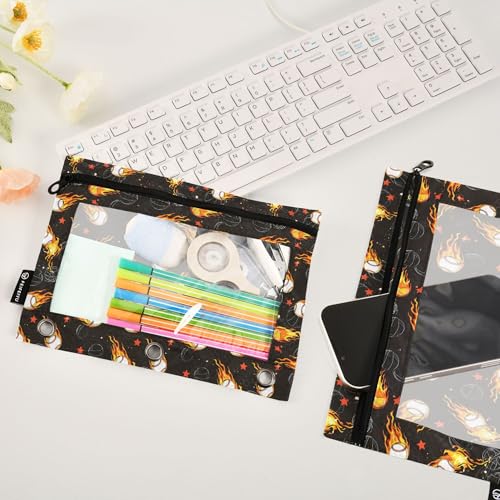 Sports Theme Ball Binder Pouches 3 Ring for Boys Girls School Office College Supplies Baseball Softball White Pencil Pouches Case Bag with Clear Window and Zipper 2 Pack - color: Ball