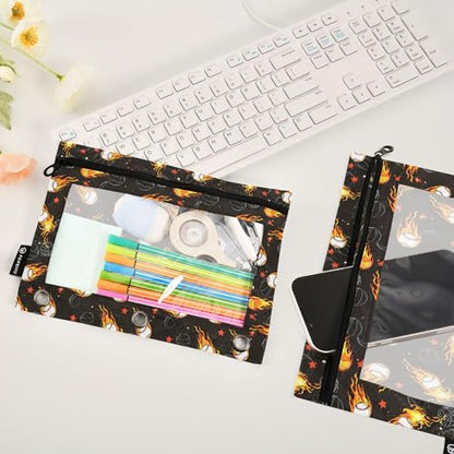 Sports Theme Ball Binder Pouches 3 Ring for Boys Girls School Office College Supplies Baseball Softball White Pencil Pouches Case Bag with Clear Window and Zipper 2 Pack - color: Ball