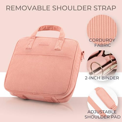 Sturdy 3-Ring Zipper Binder with Shoulder Strap for School – Beautiful 2-Inch Zip-Up Binder with Extra Pockets Holds 500 Sheets, Books & Laptop – Easy-to-Carry Trapper Keeper Made of Premium Fabric - color: Pink