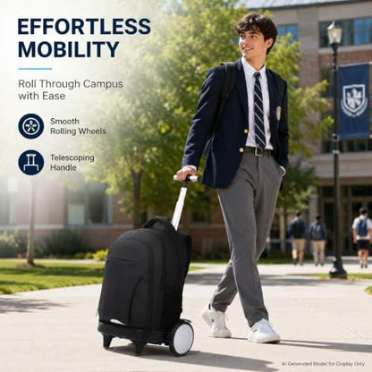 gxtvo Large Wheels & Quiet Glide | Rolling Backpack for Men & Women - Water-Resistant Wheeled Bag with Lunch Box for Office, Travel & College - Black - color: Rolling Backpack Reflective Black