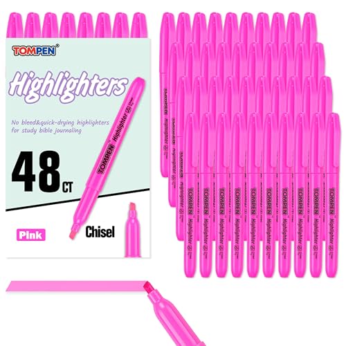 Highlighters Pink 48 Pack,Bible Highlighters No Bleed–Bulk Chisel Tip Highlighter Markers Set for School,Office,Study,Journaling–Smear-Free,Quick Dry–Fluorescent Pens for Teachers Students - color: Pink-48 Pack