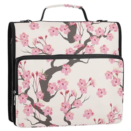 Peach Blossom Pink Zipper Binder Bag 3 Ring with Shoulder Strap Zippered Binder Fits 13 Inch Laptop File Folder Document Organizer for College Office Supplies - color: Peach Blossom Pink
