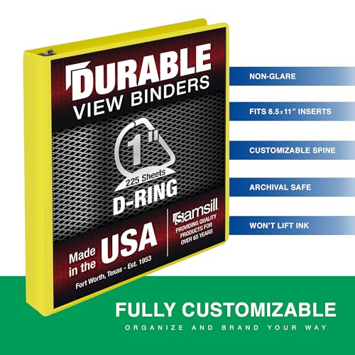 Samsill Durable 1 Inch Binder, D Ring Binder, Customizable Clear View Cover, Lemon Yellow, Holds 225 Pages - color: Yellow, size: 1 Inch