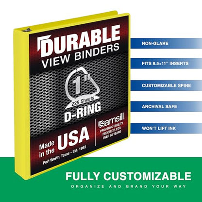 Samsill Durable 1 Inch Binder, D Ring Binder, Customizable Clear View Cover, Lemon Yellow, Holds 225 Pages - color: Yellow, size: 1 Inch