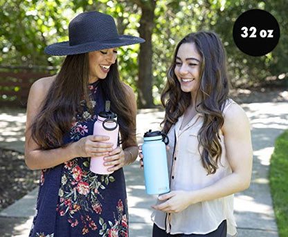 MIRA 32 oz Insulated Water Bottle - Stainless Steel Sports Flask with 2 Lids (Straw & Handle) - Cold Drink Thermo - Black - color: Solid - Black
