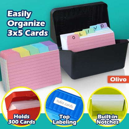 Olivo 3x5 Index Card Holder Box with 100 Cards Dividers Tabs 3"x 5", White - color: White, size: 3" x 5"