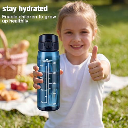 GOPPUS 20oz Kids Water Bottle with Time Marker & Handle, Tritan BPA-Free, Reusable Leakproof Anti-Dust Everyday, Clear Kids Water Bottles For School,Car Travel, Gifts Boys Girls(Navy Blue) - color: Navy Blue
