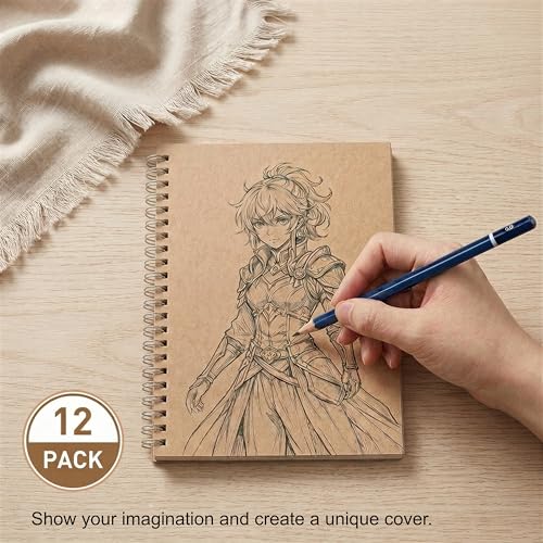 POPUFOX 12 Pack Spiral Notebooks 7.9" x 5.5", Lined Paper Kraft Cover Journal, 60 Sheets 120 Pages, DIY Customizable Small Wirebound Notebook for School Office Classroom