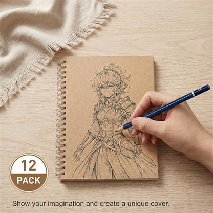 POPUFOX 12 Pack Spiral Notebooks 7.9" x 5.5", Lined Paper Kraft Cover Journal, 60 Sheets 120 Pages, DIY Customizable Small Wirebound Notebook for School Office Classroom