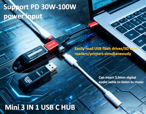 BUISAMG Small USB C HUB for Laptop, USB C Dongle for MacBook Pro, XPS | 60W Fast Charging and 480Mbps Data Transfer USB C Docking Station, USB C Splitter for iMac, iPhone 17, XPS. 2-piece Set - color: Gery