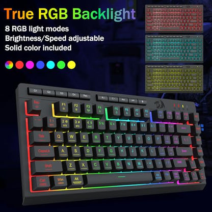 Redragon Wireless Gaming Keyboard, Bluetooth/2.4GHz/USB-C Wired, RGB Backlit, Portable 75% Mini Quiet Macro Membrane Keyboard, Rechargeable 4000mAh Battery, Anti-Ghosting for Win/MAC - color: Black
