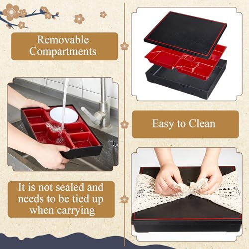 Teenyyou 4 Pcs 12 x 9.5 x 2.2 inches Japanese Bento Box 6 Compartments and Bowl Divided Japanese Food Presentation with Greaseproof Restaurant Bento Tray Sushi Tray Gift for Sushi Home Restaurant - style: 6 Compartments and Bowl